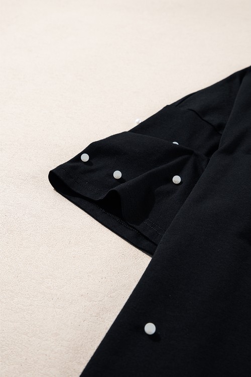 Black Pearl Beaded Drop Shoulder Crewneck T Shirt
