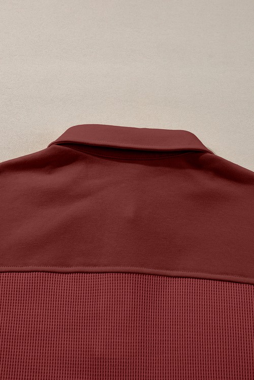 Red Dahlia Solid Color Long Sleeve Thermal Knit Polo Collar