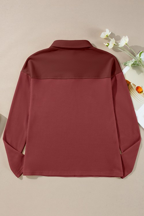 Red Dahlia Solid Color Long Sleeve Thermal Knit Polo Collar