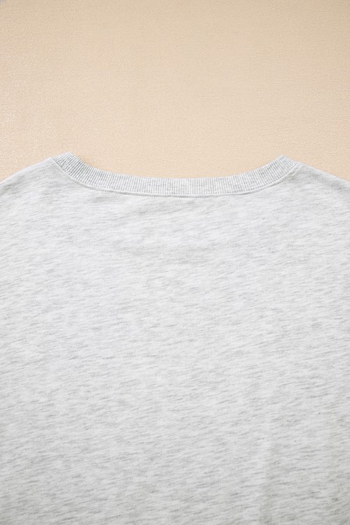 Light Grey Faded Varsity Print Loose Pullover Top