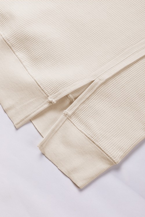 White Waffle knit Bishop Sleeve Split Oversized Top