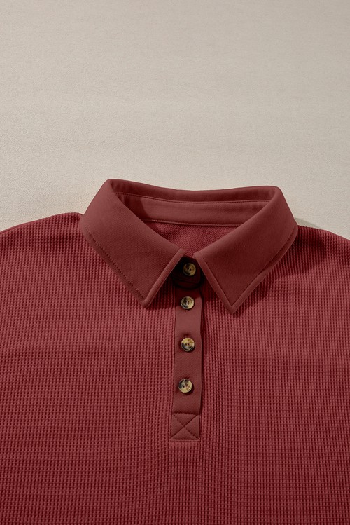 Red Dahlia Solid Color Long Sleeve Thermal Knit Polo Collar