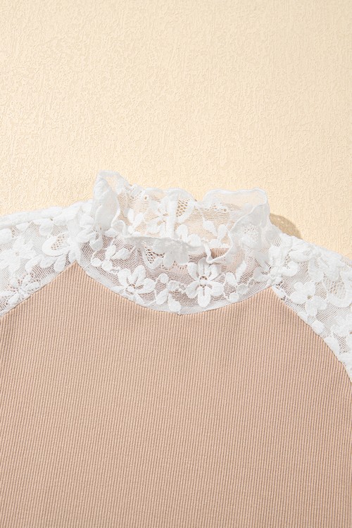 Smoke Gray Floral Lace Patchwork Long Sleeve High Neck Slim