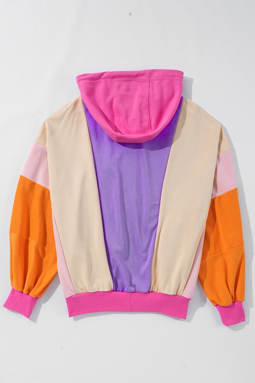 Grapefruit Orange Oversized Colorblock Patchwork Full Zipped Hoodie