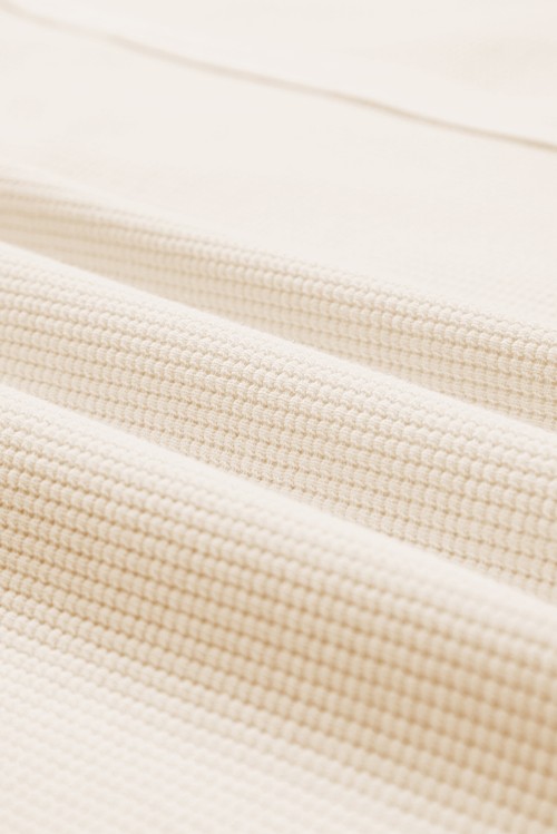 White Waffle knit Bishop Sleeve Split Oversized Top
