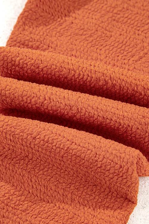 Orange Textured Twist Front V Neck Long Sleeve Slim Solid