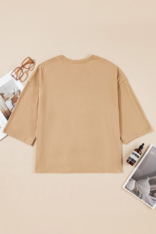 Camel Floral Star Patchwork 3 4 Long Sleeve Top