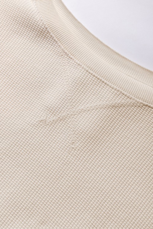 White Waffle knit Bishop Sleeve Split Oversized Top