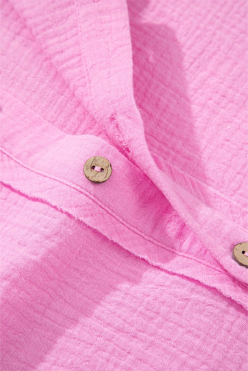 Bonbon Mineral Wash Textured Ruffle Trim Short Sleeve Shirt