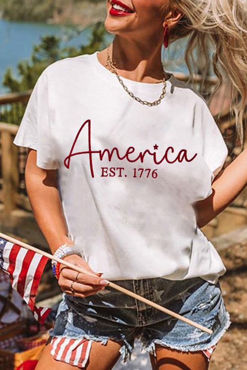 White America EST 1776 Embroidered Graphic Tee