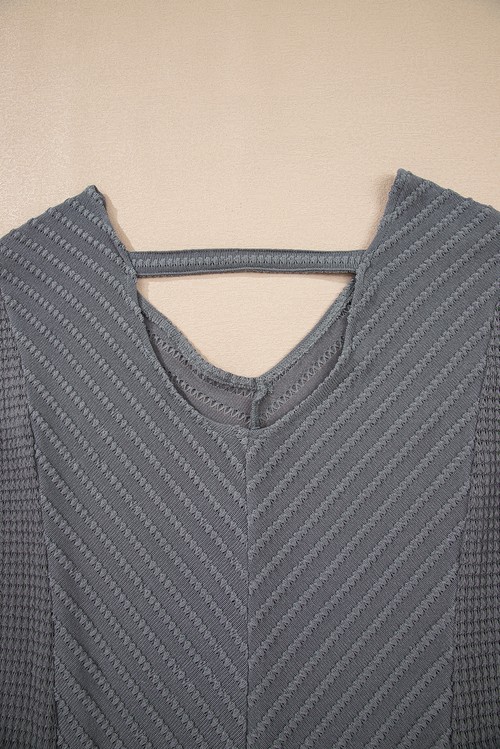 Sleet V Neck Chevron Texture Patchwork Long Sleeve Knit Top