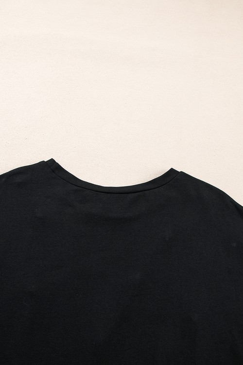 Black Pearl Beaded Drop Shoulder Crewneck T Shirt