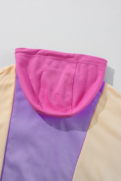 Grapefruit Orange Oversized Colorblock Patchwork Full Zipped Hoodie