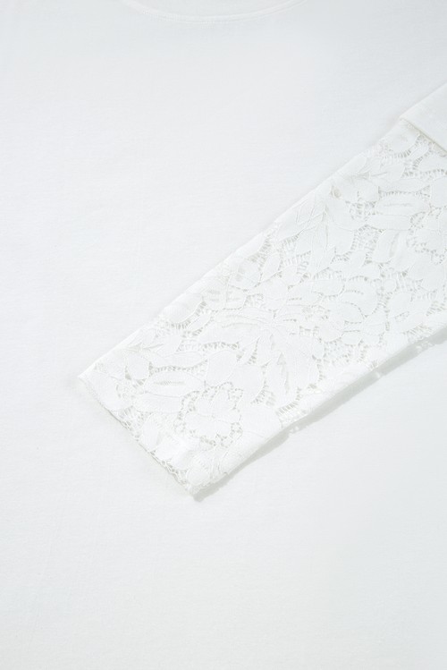 White Lace Long Sleeve Insert Drop Shoulder Tee
