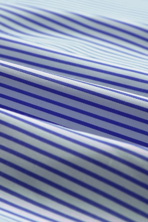 Blue Stripe Smocked Cuffed Striped Boyfriend Shirt with Pocket