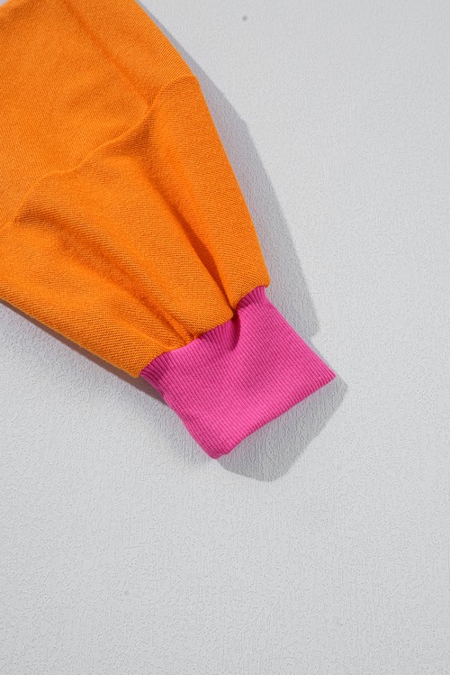 Grapefruit Orange Oversized Colorblock Patchwork Full Zipped Hoodie