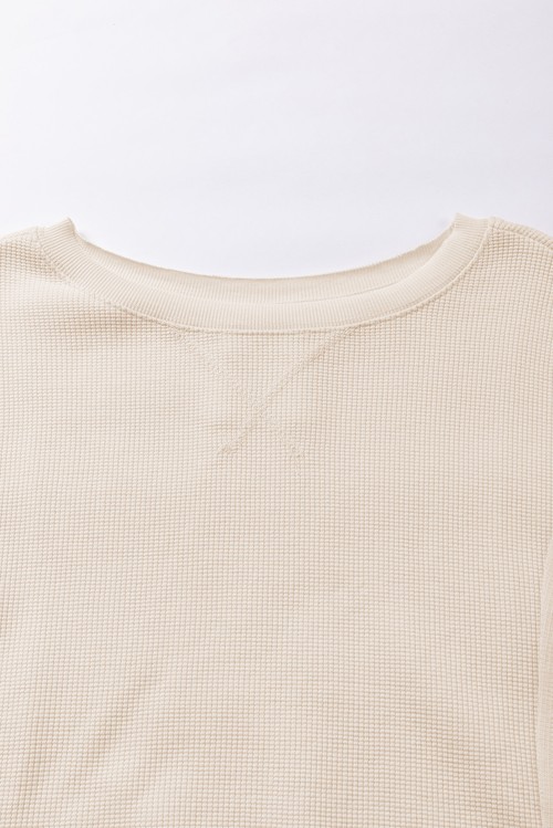 White Waffle knit Bishop Sleeve Split Oversized Top