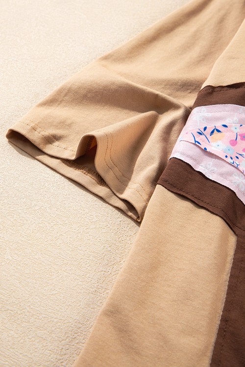 Camel Floral Star Patchwork 3 4 Long Sleeve Top