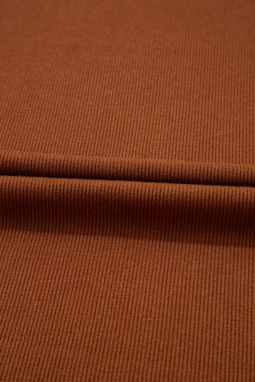 Cinnamon Leather Ruffle Sleeve Patchwork Round Neck Blouse