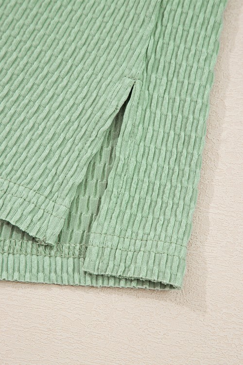 Meadow Mist Green Textured Knit Drop Shoulder Color Block Detail