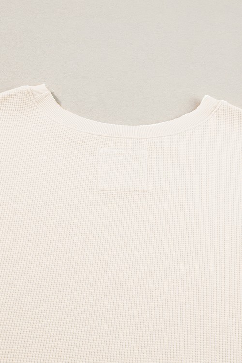 White Waffle knit Bishop Sleeve Split Oversized Top