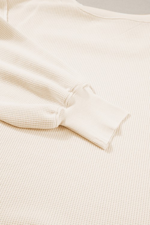 White Waffle knit Bishop Sleeve Split Oversized Top
