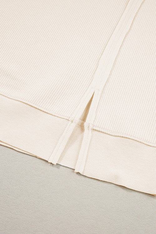 White Waffle knit Bishop Sleeve Split Oversized Top